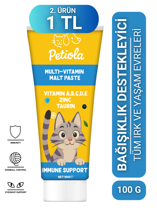 Petiola Bağışıklık Güçlendirici, Tüy Yumağı Ve Kusma Önleyici Multivitamin Kedi Malt Macun 100 gr