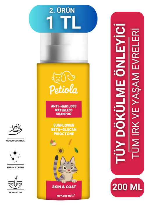 Petiola Tüy Dökülmesini Önleyici ve Tüy Sağlığını Destekleyici Kedilere Özel Kuru Bakım Şampuanı 200 ml