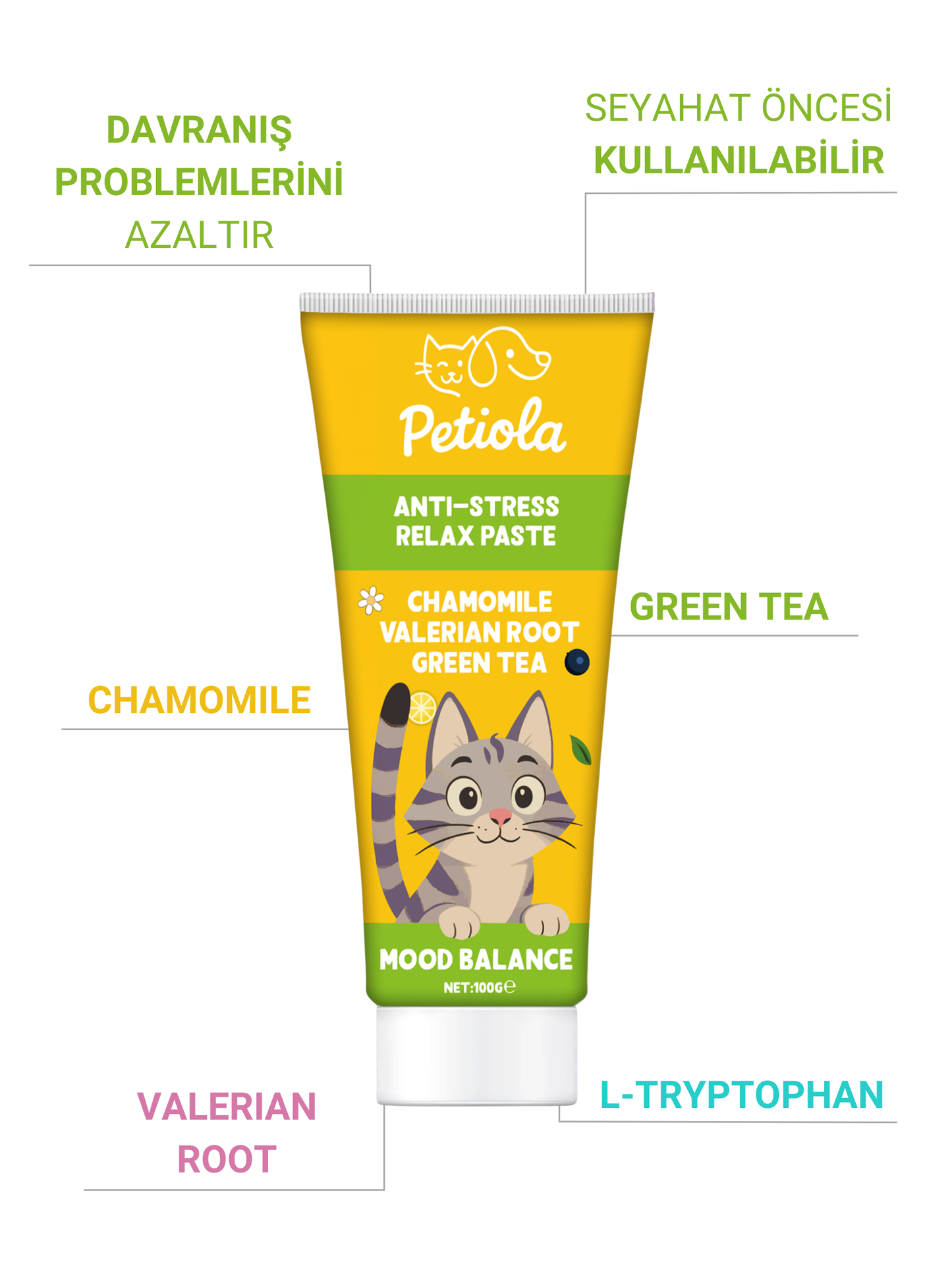 Petiola Stres ve Kaygı Giderici, Tüy Yumağı Ve Kusma Önleyici Multivitamin Kedi Malt Macun 100 gr