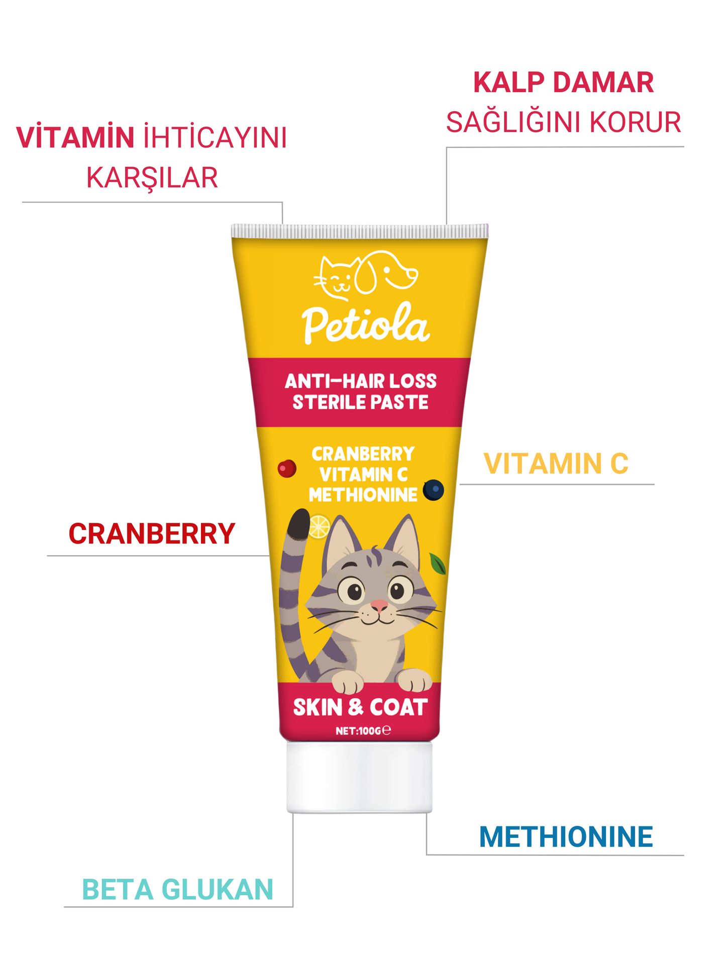 Petiola Tüy Dökülme Engelleyici, Tüy Yumağı Ve Kusma Önleyici Multivitamin Kedi Malt Macun 100 gr